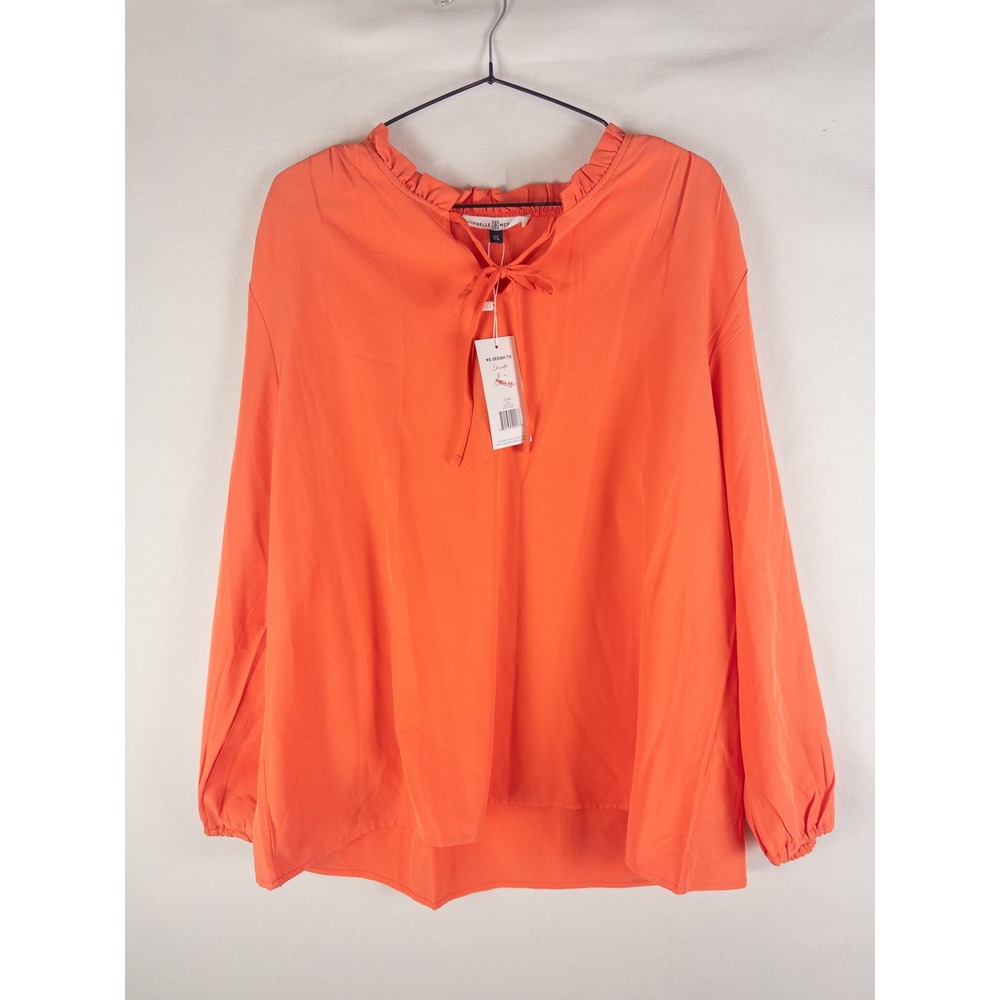 Michelle McDowell Ruffle Neck Tie Blouse Womens XL Coral Orange Boho Chic Top